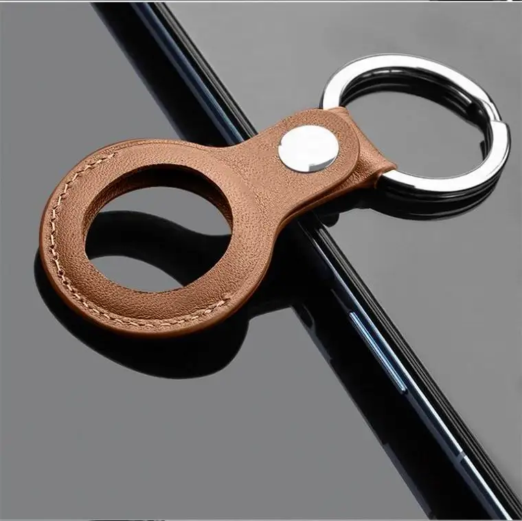 

Popular PC leather locator key ring, mobile phone accessories GPS tracker, aviation label leather case 2021 NEW