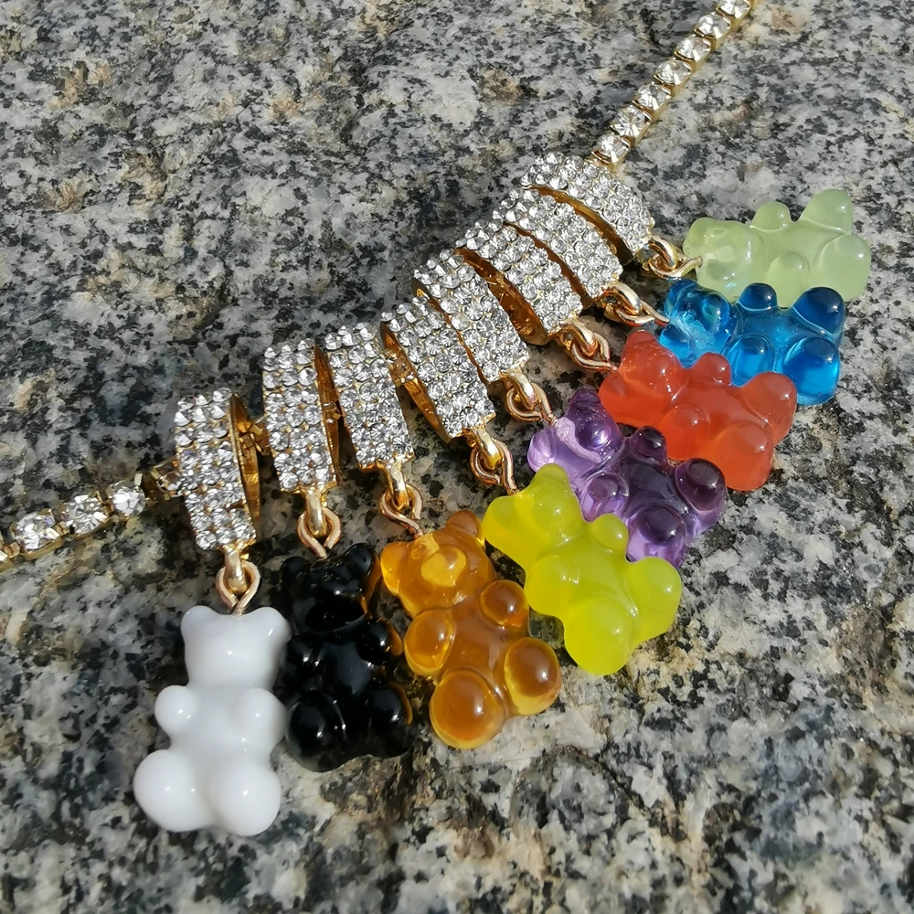 

Women Colorful Cartoon Resin Gummy Bear Charm Necklace, Gold