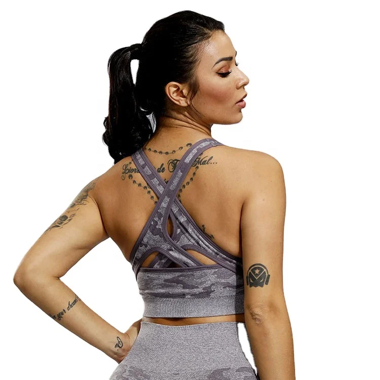 

New Stretch Camo Bodybuilding Exercise Underwear Seamless Yoga Bra, Customized colors