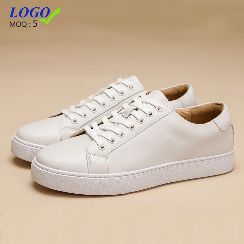 

Custom British leather thick bottom trendy casual top layer cowhide genuine leather sports white shoes for men