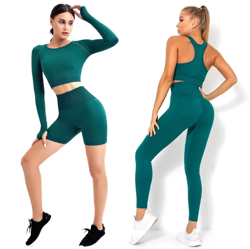 

2/3/4PCS Seamless Women Yoga Set Workout Sportswear Gym Clothes Fitness Long Sleeve Crop Top High Waist Leggings Sports Suit