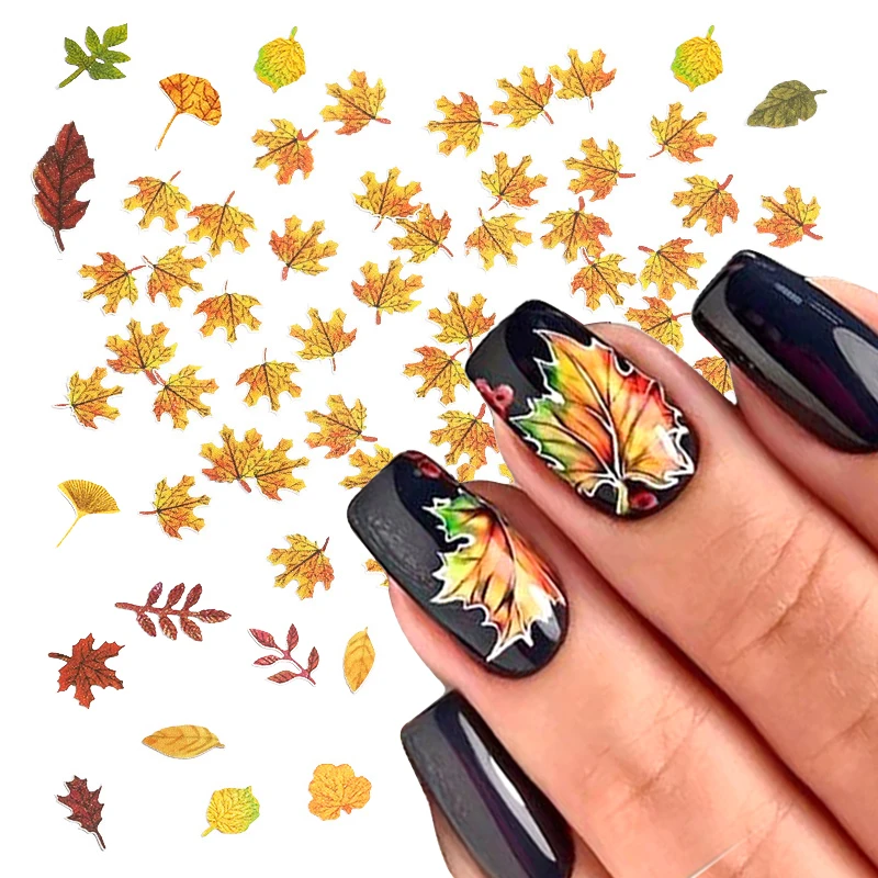 

2021 Hot Selling Red Maple leaf Nail Wood Pulp Paper Jewelry Colorful Leaves 3D nails designs art decorations, 12 colors can be selected