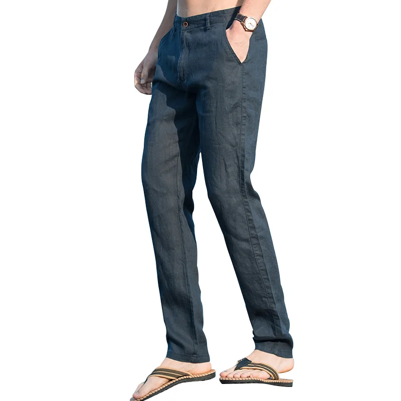 

High Quality Straight Slim Fit Beach Casual Linen Pants Men's Trousers