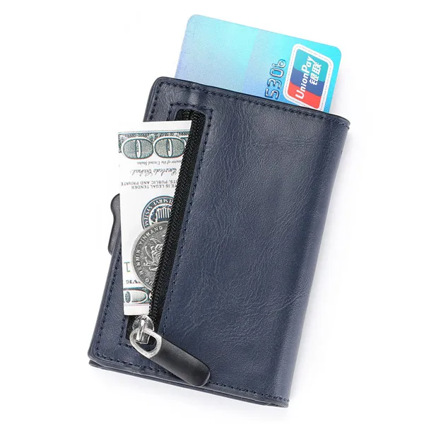 

New Arrival Single Box Smart Coin Purse RFID Carbon Fiber Wallet PU Leather Credit Card Case Holder