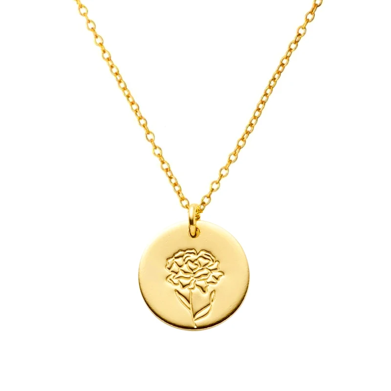 

Fashion S925 sterling silver birthday month flower round brand necklace fine jewelry, Gold