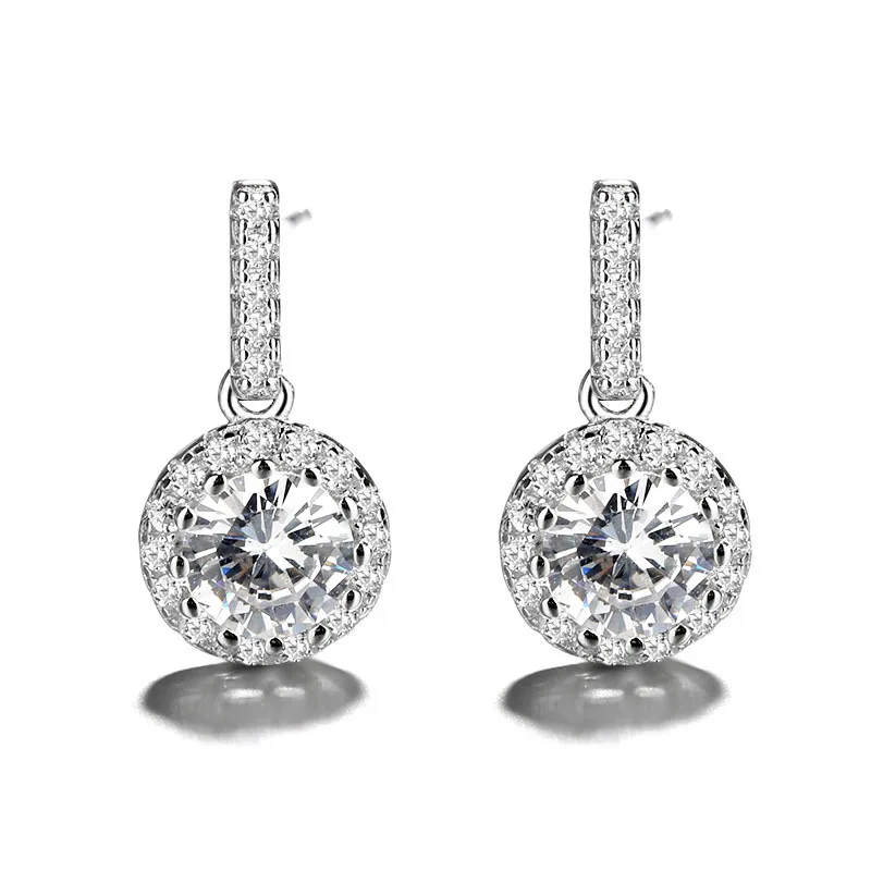 beautiful jewelry genuine 925 sterling silver round CZ dangle earrings