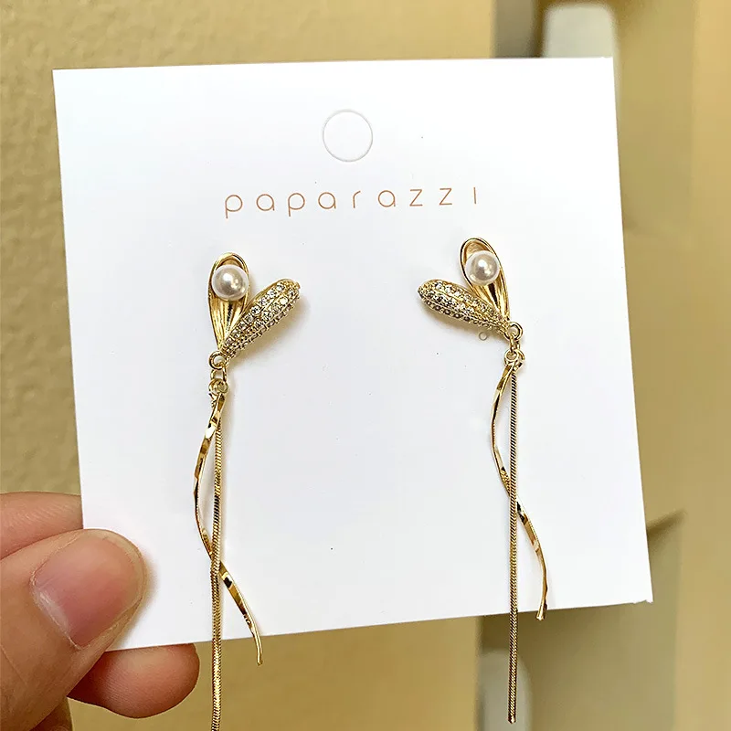 

trendy jewelry pearl dangling heart crystal earring findings