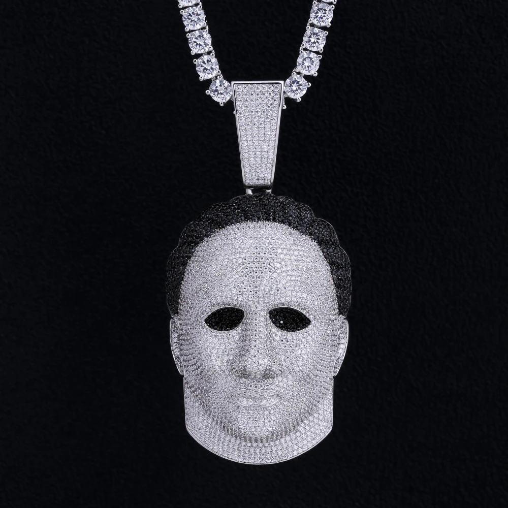 

KRKC&CO ST Saint Halloween White Gold Iced Out Custom Pendant Michael Myers Mask Pendant Hip Hop Jewelry