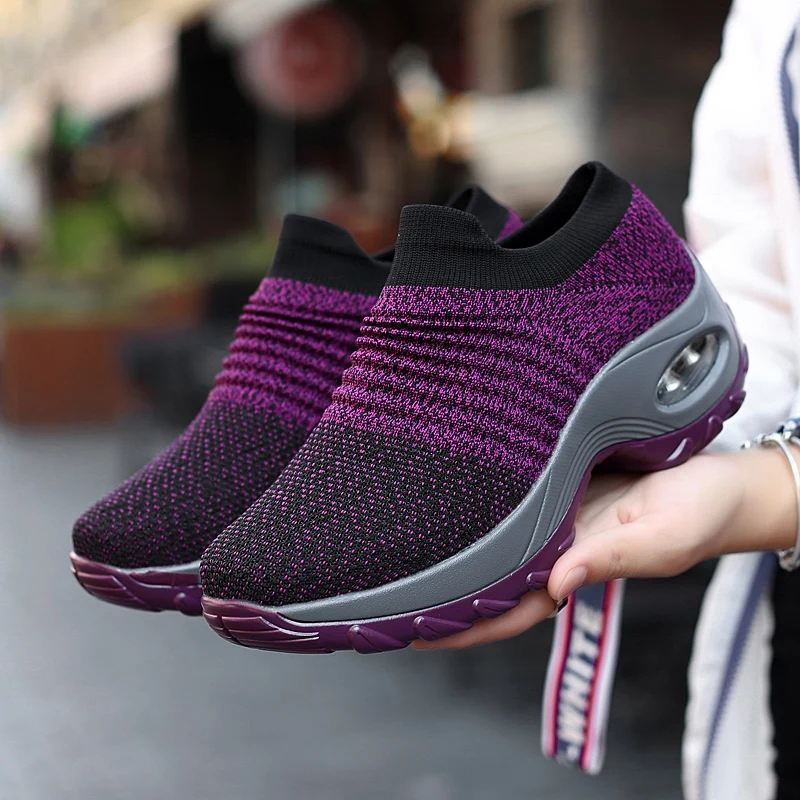 

Dropshipping zapatos mujer Women Sneakers Shoes Flat Slip on Platform Sneakers for Women Black Breathable Mesh Sock Sneaker