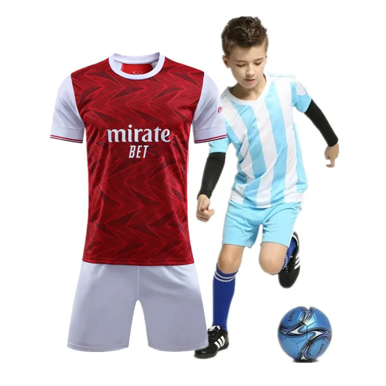 

2021 Latest Emirates Fly Short Sleeve Quick Dry Red Black Kids Football Uniform Set Original England Club Shirts Soccer Jerseys, Custom color
