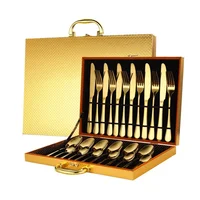 

Wholesale 24Pcs Cutlery Travel Set Stainless Steel flatware with Gold Wooden Box