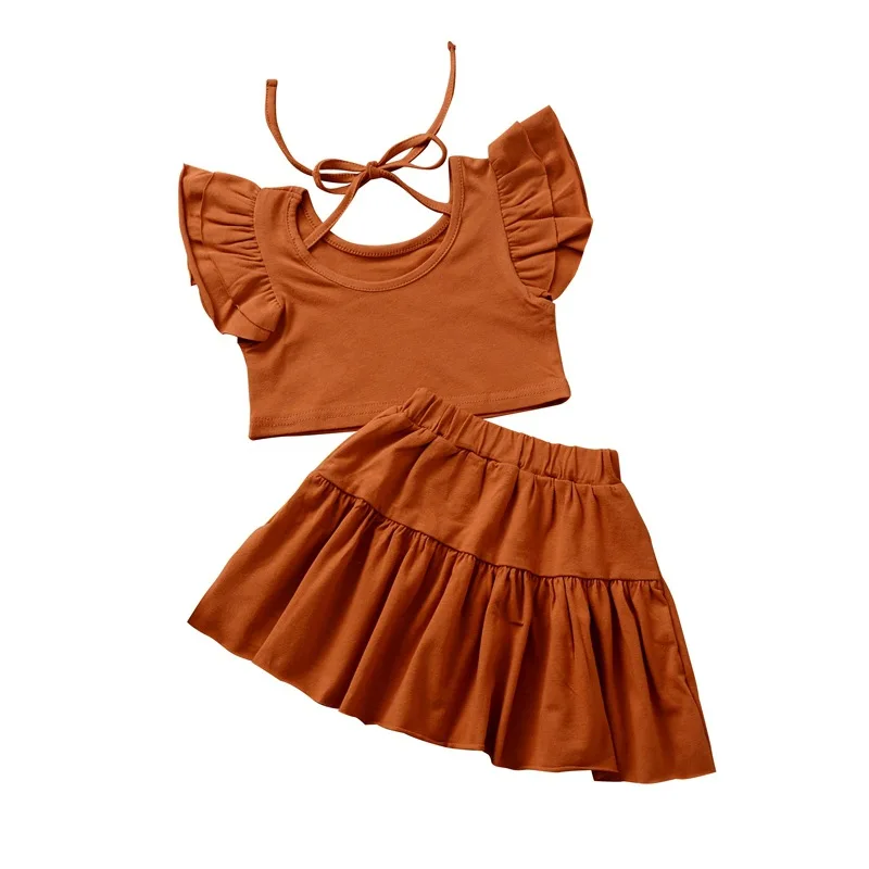 
New Design Summer Baby Girl Outfits Sleeveless T Shirt Ruffle Skirt 