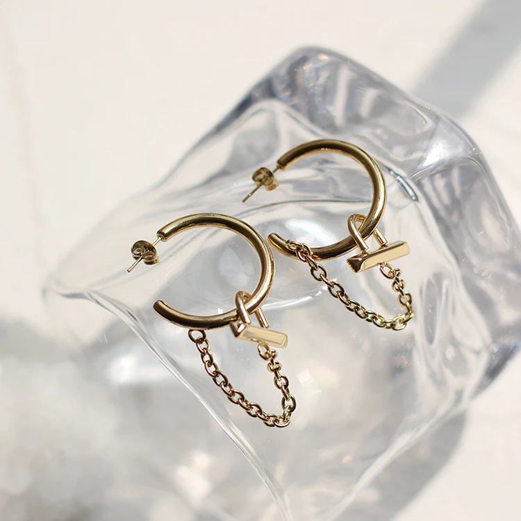 

2021 New earrings chain tassels Hoops ohrring damen stainless steel padlock earring for girls, Optional as picture,or customized