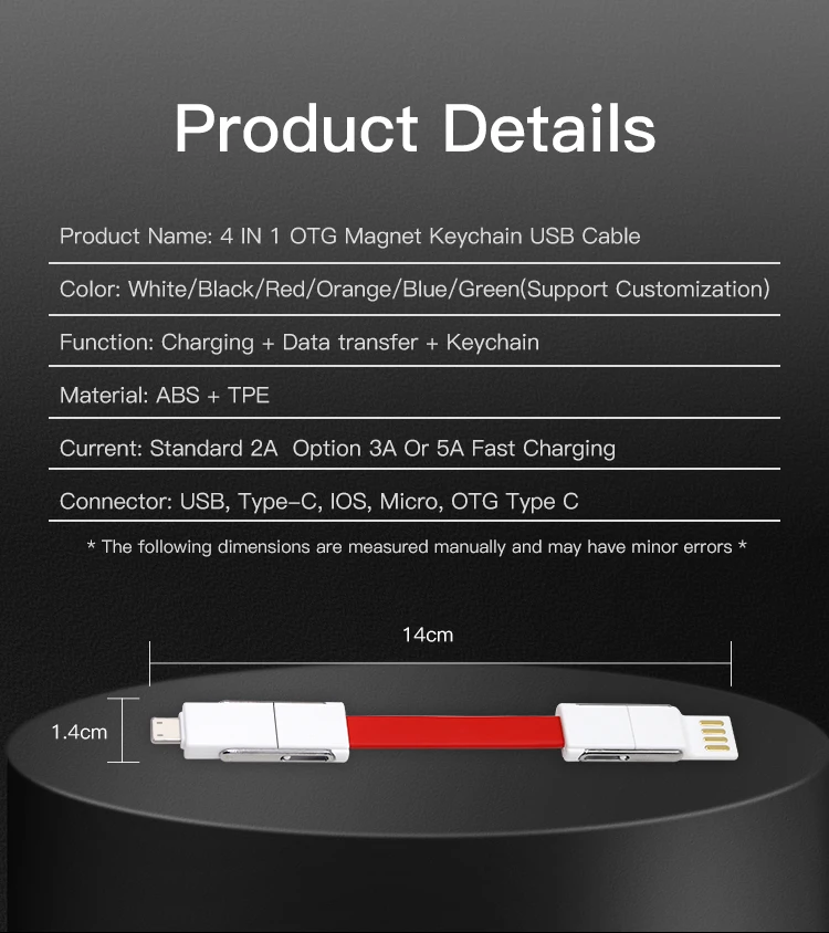 Portable Short 4 in 1 Magnetic Keychain USB Charging Cable for Android Micro USB, iPhone and USB-C - ANKUX.COM
