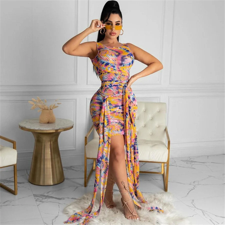 

Nibber K21D01475 2021 New Wholesale custom Logo Print Draw String Sheath Organza Women Mini Dress Wear Sheath Partywear Skirts