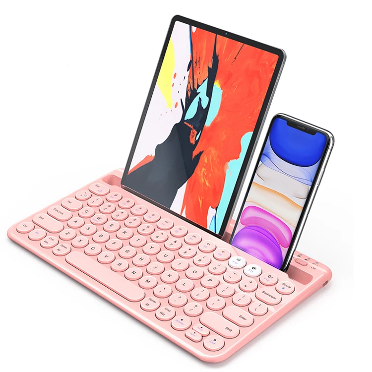 

Universal Compatibility Quick Switch Dual BT Connect Portable Keyboard for Multi Device Phone Tablet Wireless Keyboard, Pink