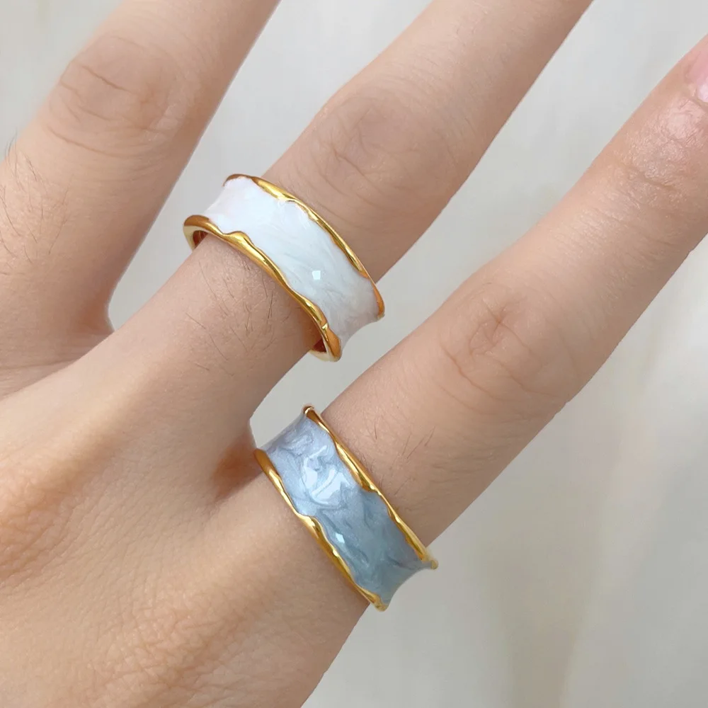 

Fashion Mens and Women Ring Gold Stainless steel Enamel Irregular Geometry Rings