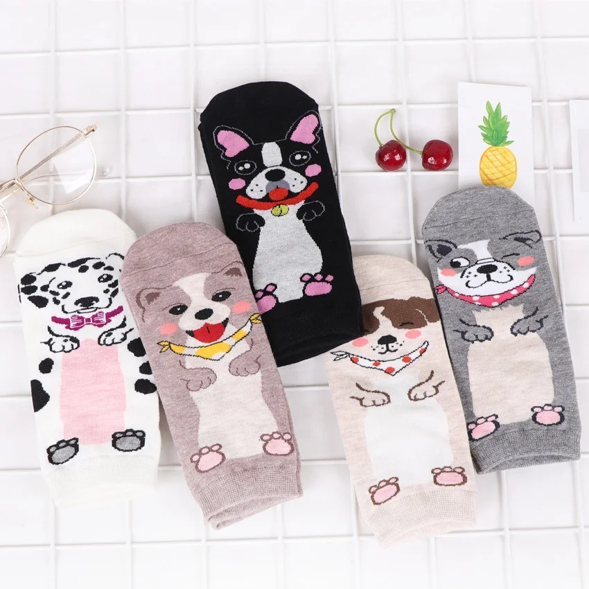 

Animal Cute Cartoon Dalmatian Shiba Inu Bull Dog Women Cotton Ankle Socks, 5 colors