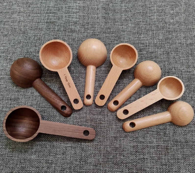 

Beech Wood Europe and America Mini Coffee Bean Milk Powder Tableware Solid Wood Measuring Spoon For Kitchen