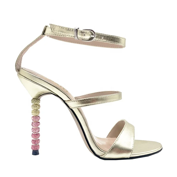 

New product OEM party patent leather PU lace buckies shine high heels sandals for ladies and women ladies shoes, Customized