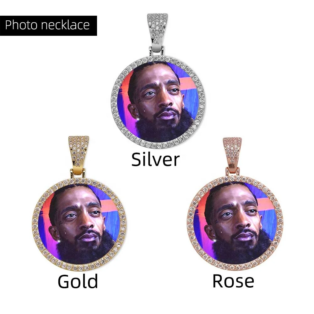 

One Custom Photo Memory Medallions Solid Pendants Hip Hop Jewelry Sublimation Cubic Zirconia Round Pictures Charms Bling Jewelry, Color,silver,rose