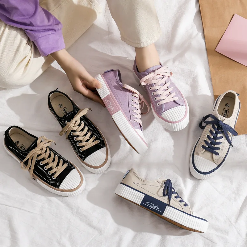 

Lightweight Breathable Lace-Up Casual Canvas Shoes for Women and Ladies, Purple /black/white