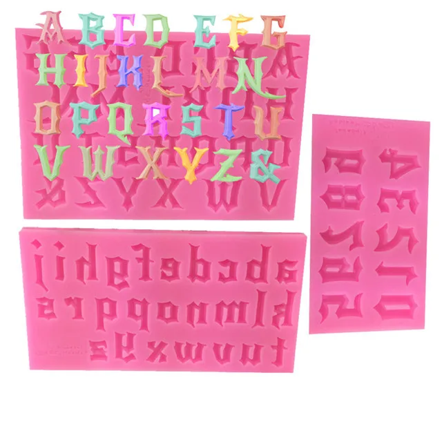 

Gothic number Letter Words Silicone Molds Cake Decoration Mould Fondant Candy Chocolate Mold, Random