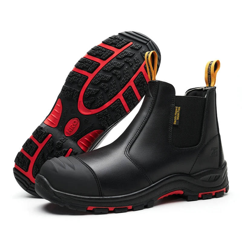 Men's Smooth Black Leather Chelsea Boot Waterproof Anti-Puncture Safety Shoes for Summer and Autumn Industrial Working Boots