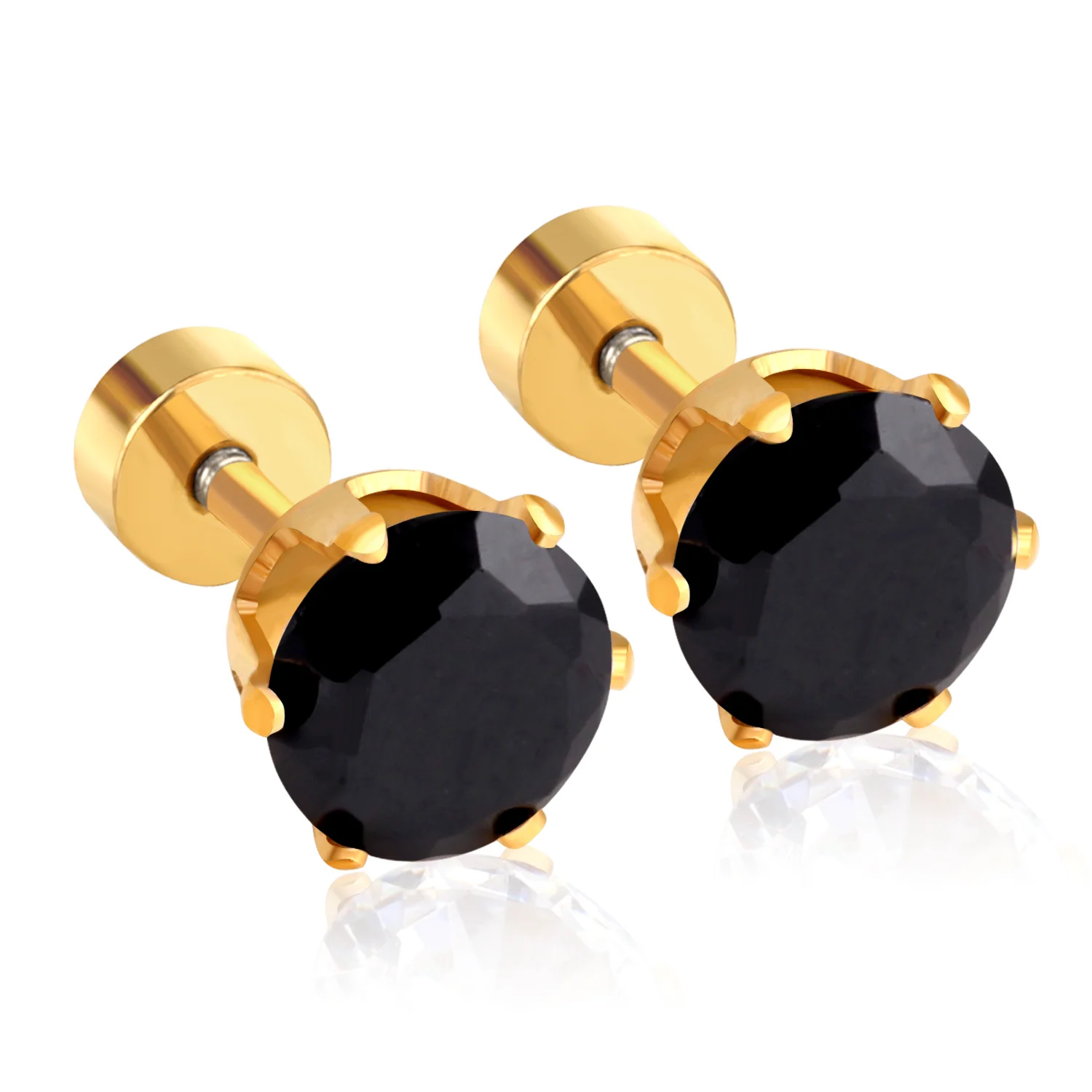 

Cheap Old Fashion Model Stainless Steel Screw Plug Stud Earrings Triangle Crystal Obsidian Fashion Earring Wholesale