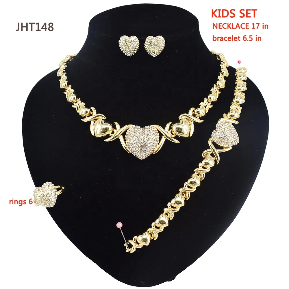 

JHT148 Wholesale cute heart jewelry set 18K gold plated kids jewelry sets, 18k gold plated color