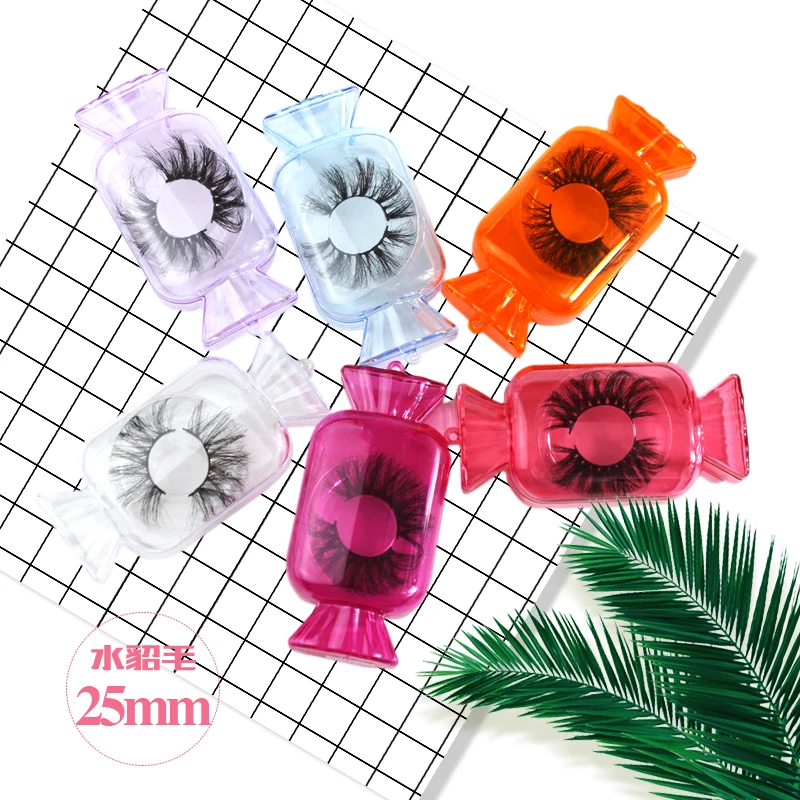 

Candy eyelash packaging 3d mink eyelashes faux lashes 25mm false eyelashes Private Label Lash Own Logo, Natural black
