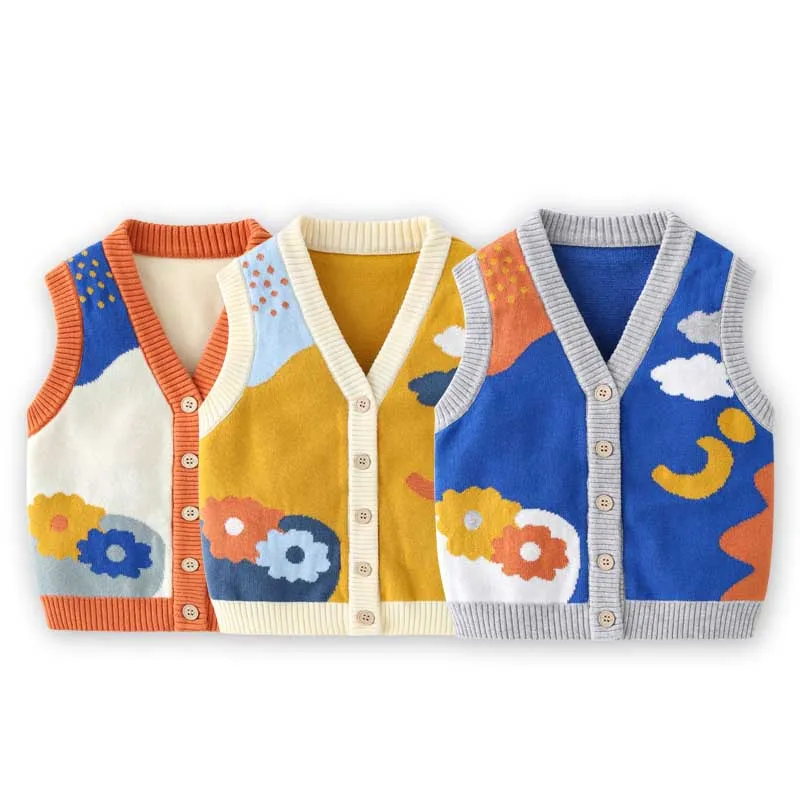

factory custom Baby outerwear sweater vest spring pure children's jacquard cotton vest cardigan