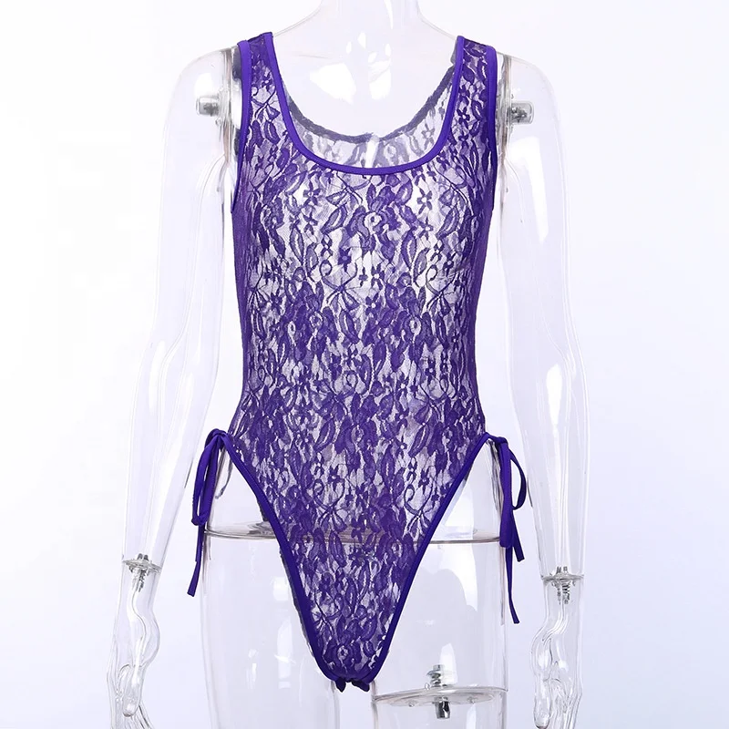 

B50881A New design lady sexy lingerie lace mesh sheer jumpsuit, Purple