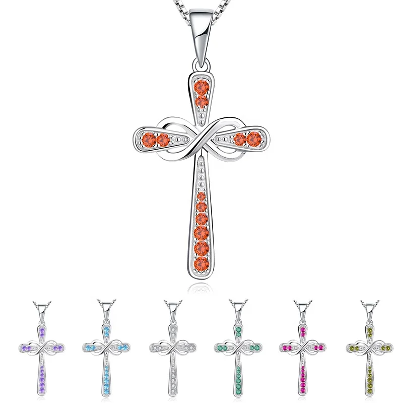 

Jewelry Gift Classic Twelve Month Birthstone Eternal Infinite Love Infinity 8 Cross Pendant Necklace for Women