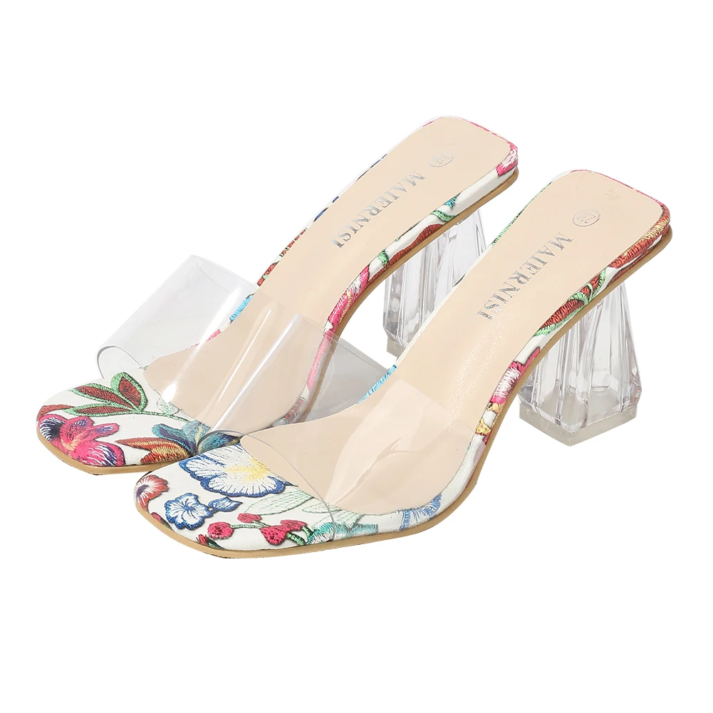 

Dropshipping PVC Jelly Sandals Open Toe hot sale heels for ladies Transparent Slippers Shoes Heel Floral Sandals