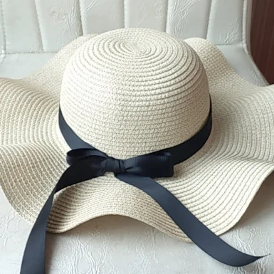 

Cheap Beige Dark Brown Khaki Girls Ladies Sunshade Beach Sun Visor Wave Ribbon Summer Women Straw Hat