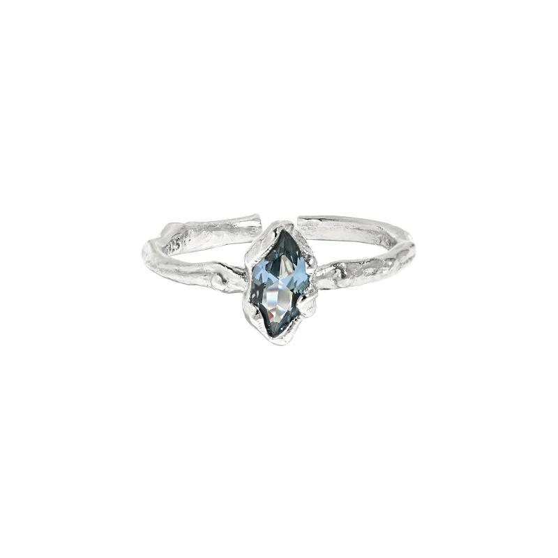 WuQie 925 Silver Jewelry Light Luxury Female Ring Oval Single Zircon Ring Geometric Open Rings