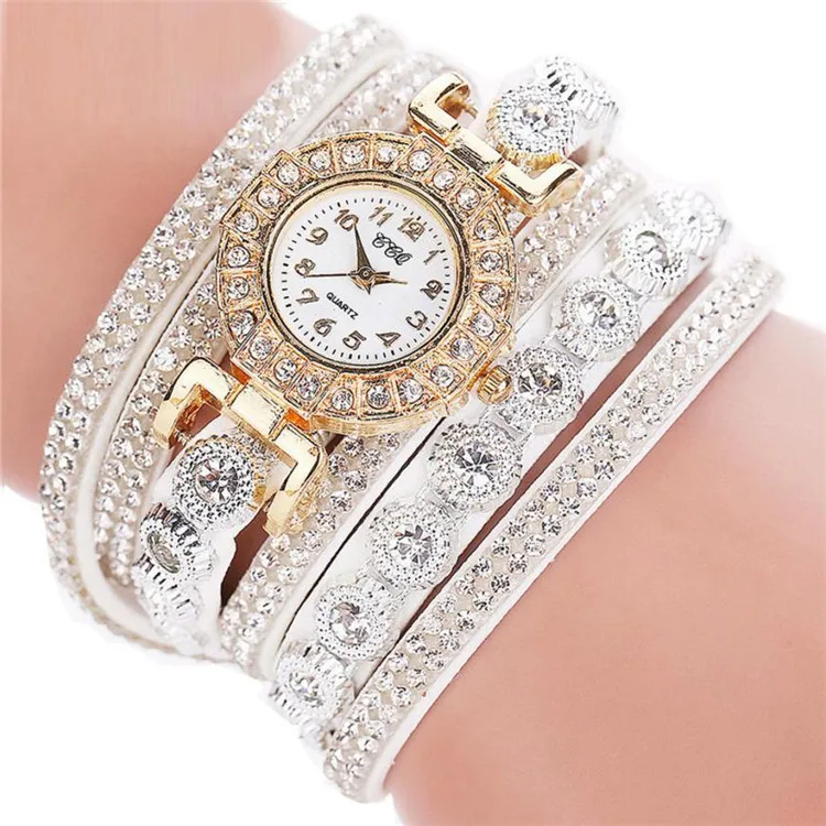 

Rhinestone Wrap Watches Fancy Multi Layer Diamond Bracelet Charm Wrist Watch Leather Strap For Women