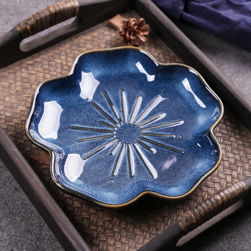 

European style creative Variable blue plum blossom shape ceramic plate Nordic restaurant steak dessert dinner plate for Wedding, Varied