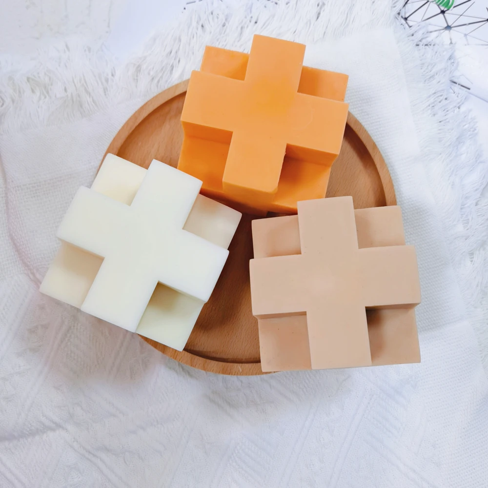 

Square Geometric Unique Scented Cross Cube Silicone Mould Plus Sign Candle Mold For Candles Making, Stocked / cusomized
