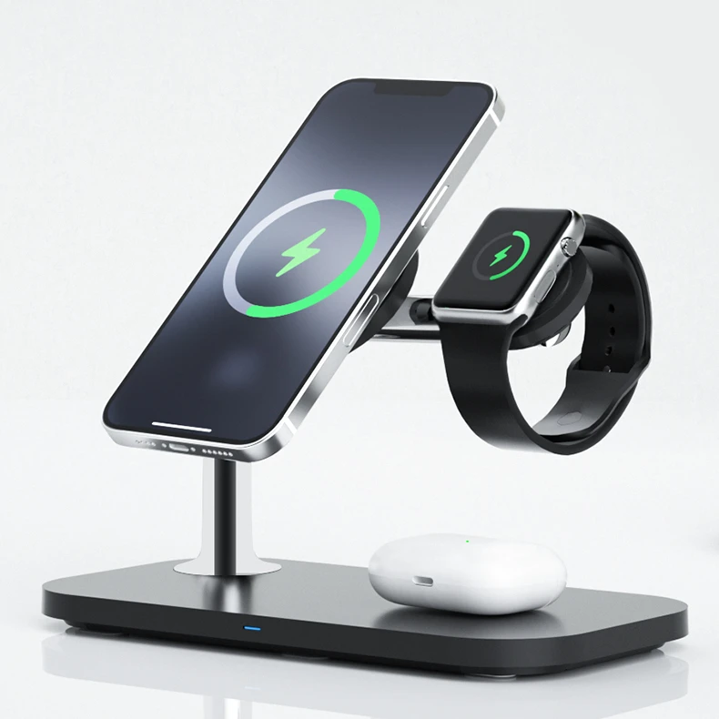 

trending products 2022 Magnetic Wireless Charger 3 in 1 15W wireless charging stand, Black/white