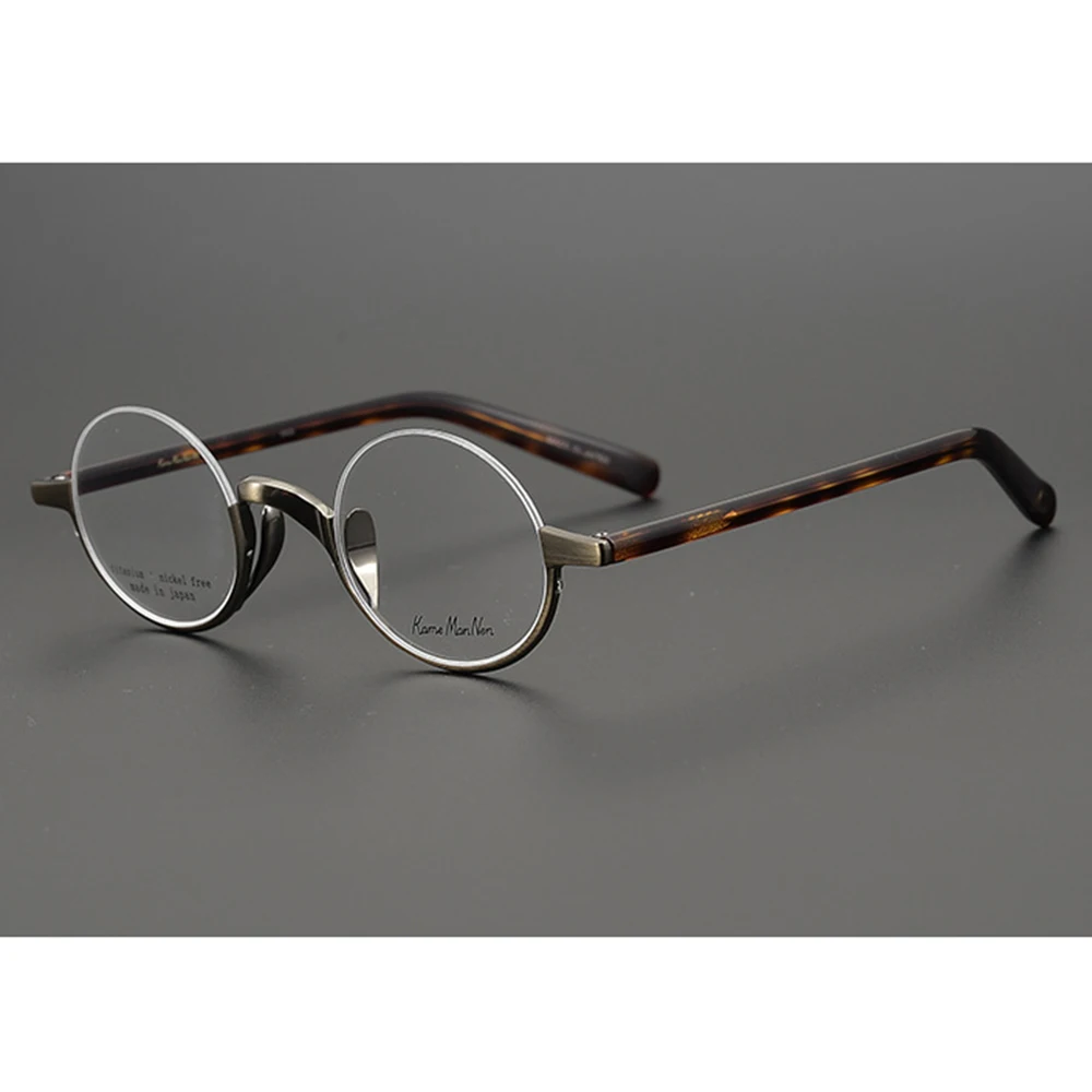 

Brand Lennon Titanium Round Glasses Men Women Handmade Super Light Small Frame Retro Eyeglasses High Myopia Oculos Semi-Rim, Gray