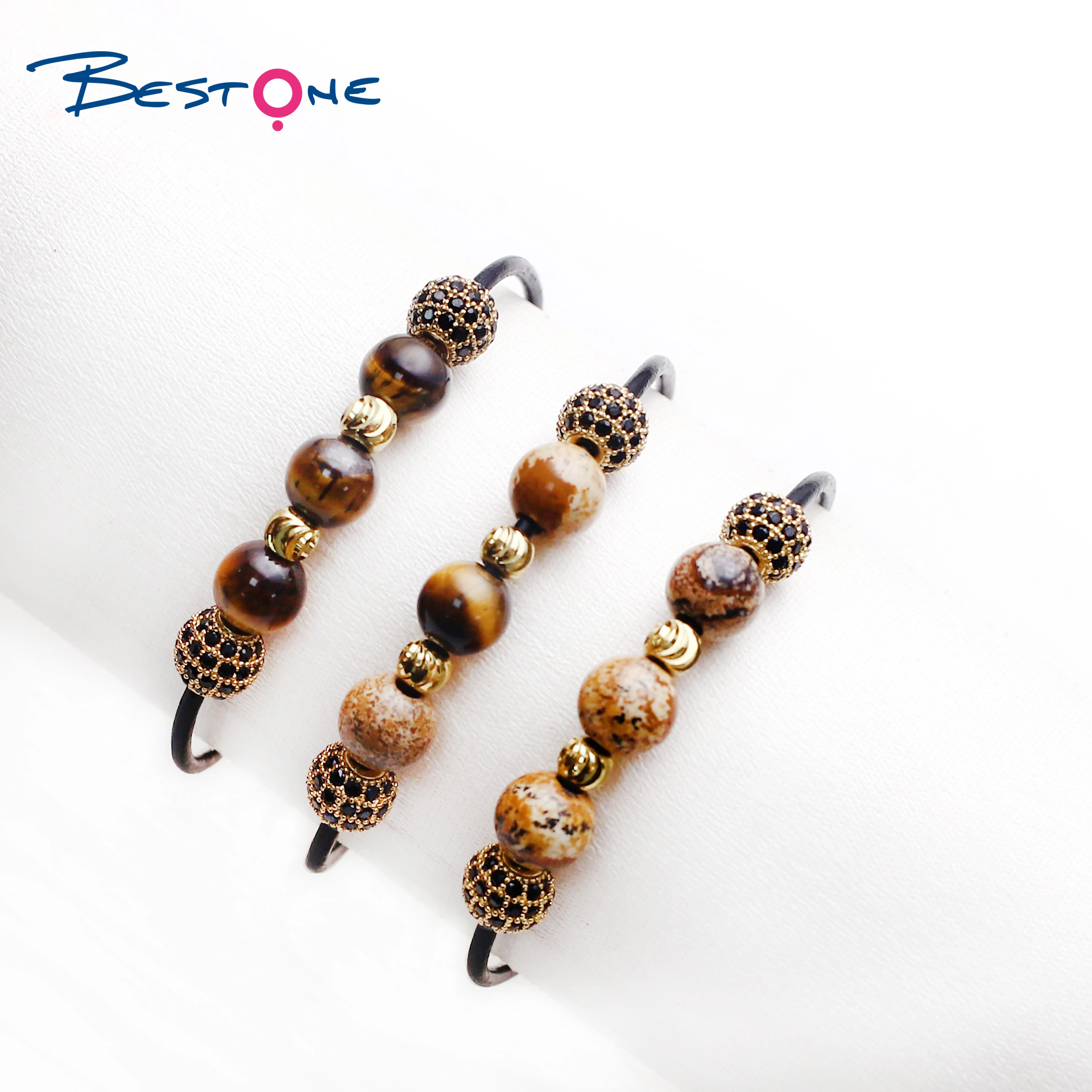 

Bestone DIY Handmade Fashion Semi-Precious Beads Rope Bracelet Natural Gemstone Adjustable Beads Bracelet for Women
