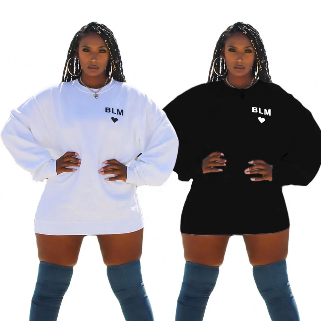 

BLE2138 fashion dress women casual long sleeve o neck loose solid color printed women dress