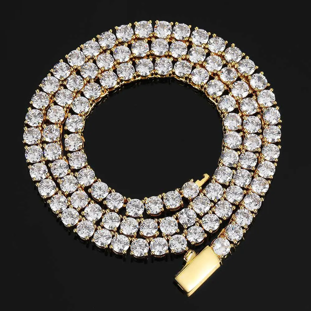 NUOYA Iced Out Hip Hop Diamond Tennis Chain Gold Plated Cubic Zirconia  Tennis Chain Necklace Luxury Jewelry for Women