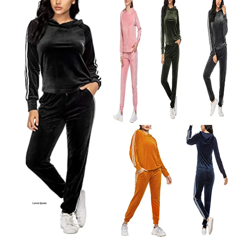 

Amazon Hot Sale Fashion Women Custom Plain Velour Tracksuit Lady Velvet Tracksuits For Women, As the picture