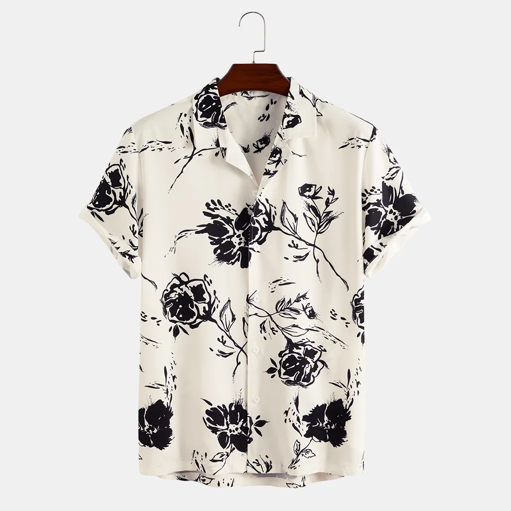 

Rose print seaside short-sleeved shirts Hawaiian youth half sleeve cardigan New casual loose men's shirt, Mix