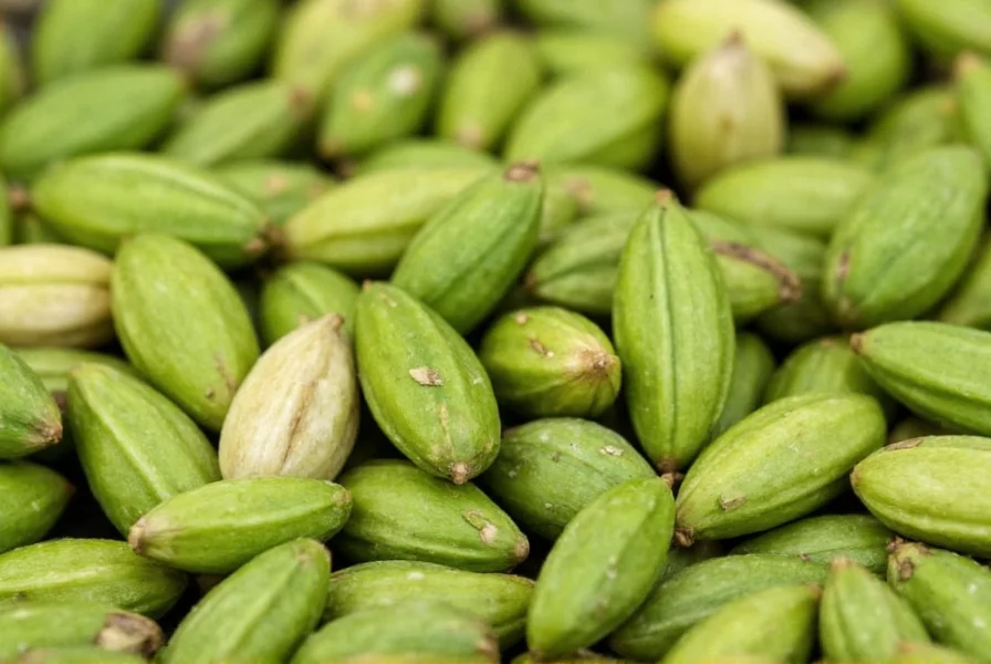 Close-up of green cardamom pods showing texture and color for fragrance extraction
