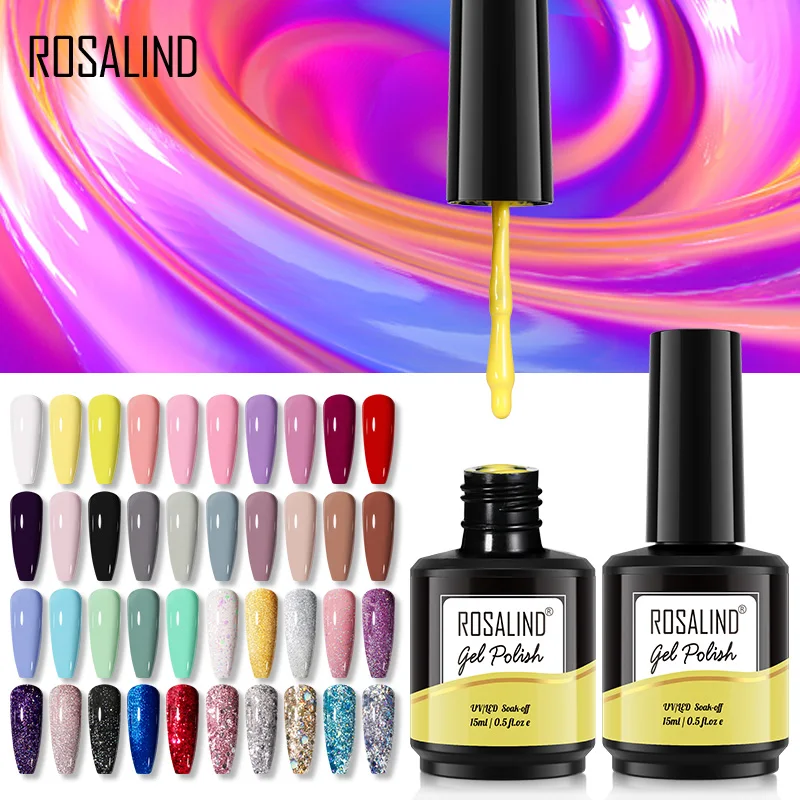 

ROSALIND nail supplies oem custom logo 15ml 40 colors nail art gel varnish nail polish wholesale soak off uv light gel polish