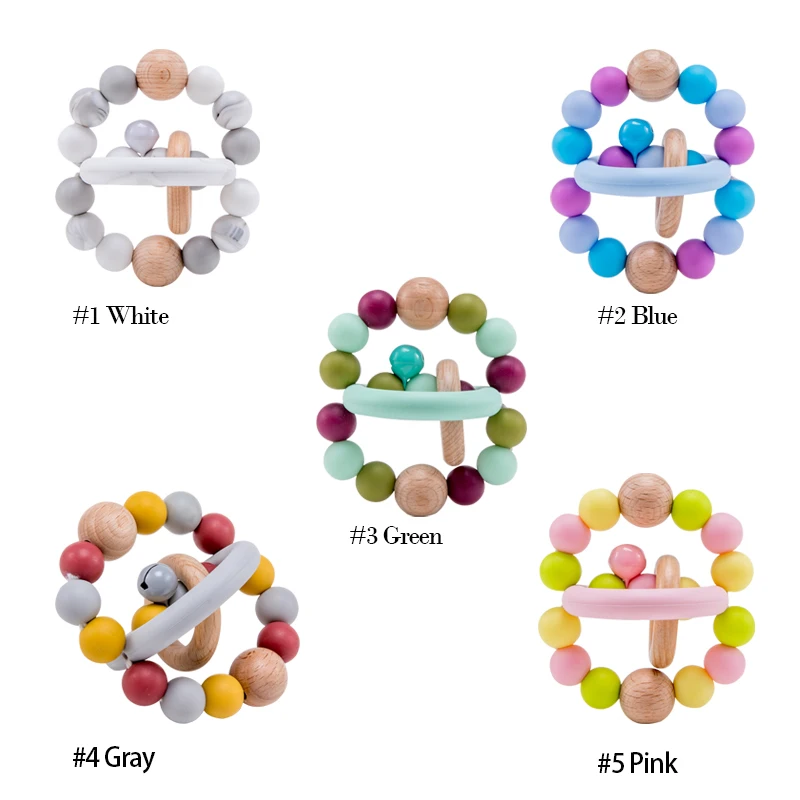 
New design cheap customized baby teether beech wooden silicone hand rattle 